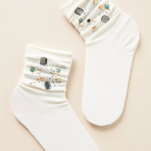 NWT Anthropologie Casa Clara Winnie White Embellished Socks - Picture 1 of 1